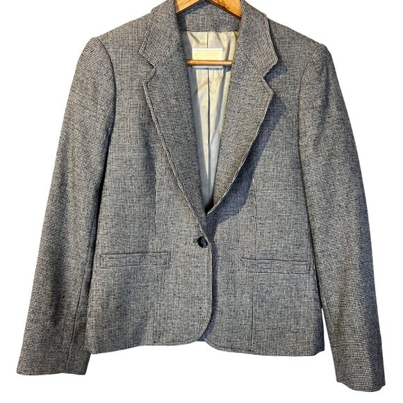 Vintage Pendleton Black White Plaid Gingham Wool Blazer Jacket S Academia Preppy - Picture 1 of 5